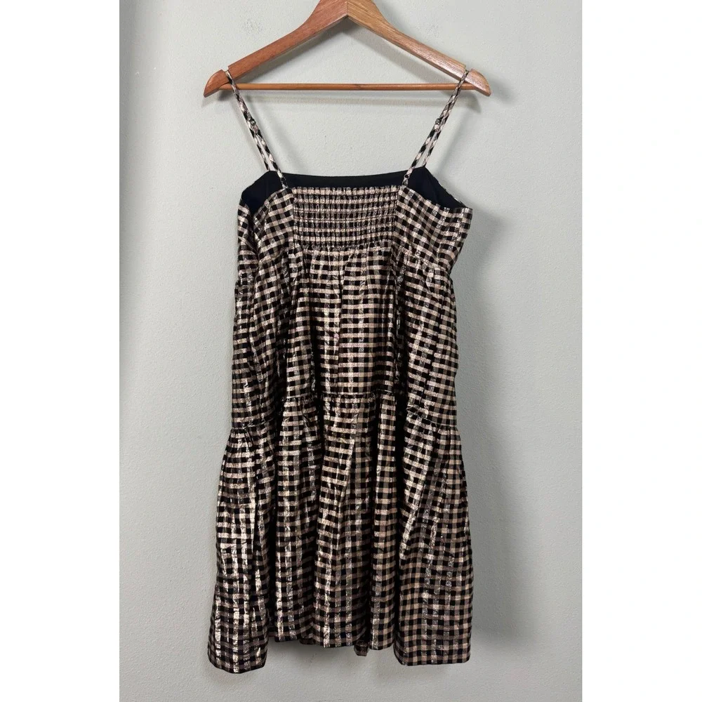 J.Crew Lurex Black & Gold Metallic Gingham Tiered Mini Dress BM072‎ Size 6 NEW